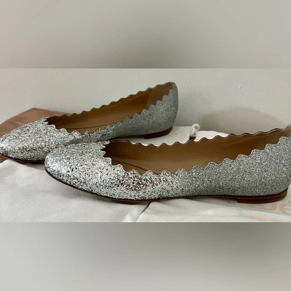 Chloe women Ballets Flat shoes Size 39 Metallics Silver Gray Shoes - Picture 4 of 14